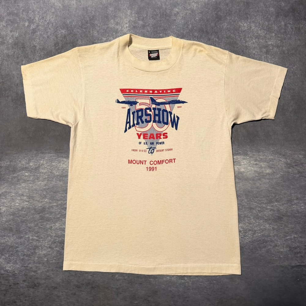 Vtg 1991 Mount Comfort Airshow T Shirt Men L Screen Stars Single Stitch USAF 90s